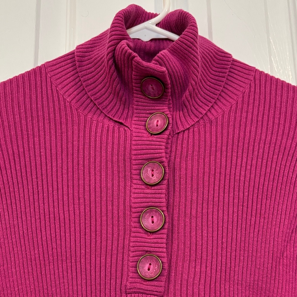 Moda International Fuchsia Ribbed Button-Up Sweater - Picture 2 of 6